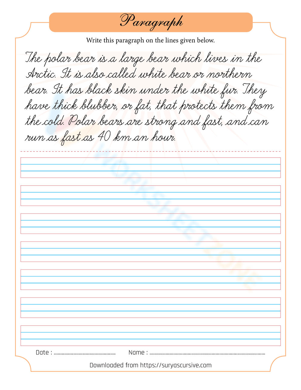 Polar Bear Handwriting Practice Sheet for Kids - Page 1