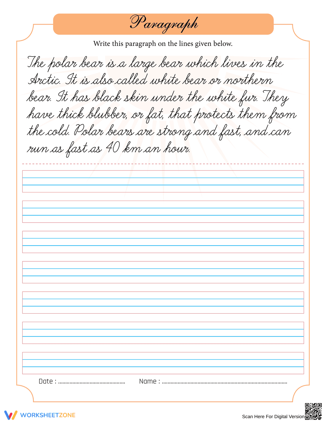 Polar Bear Handwriting Practice Sheet for Kids - Page 1