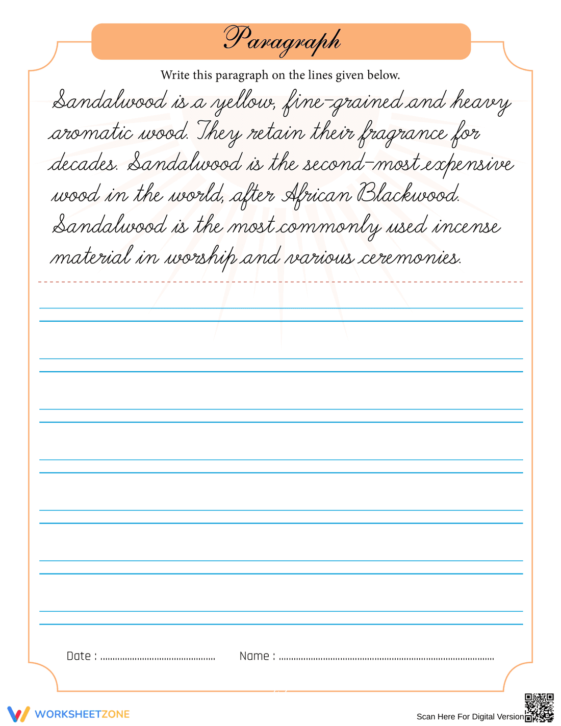 Sandal Wood Handwriting Practice Sheet - Page 1