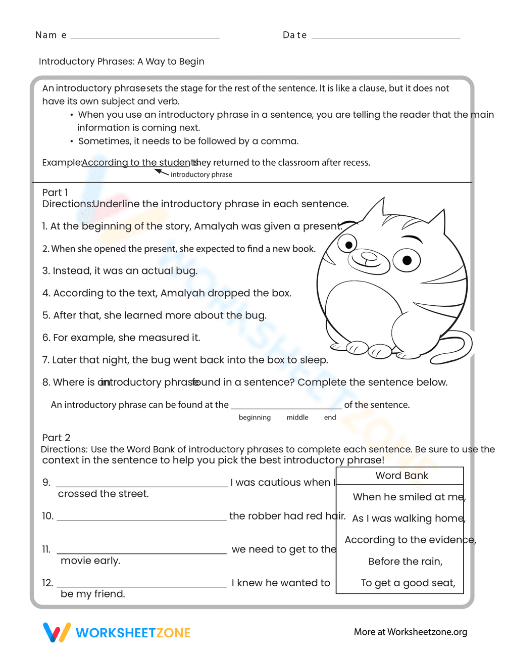 Using Introductory Phrases Worksheet - Page 1