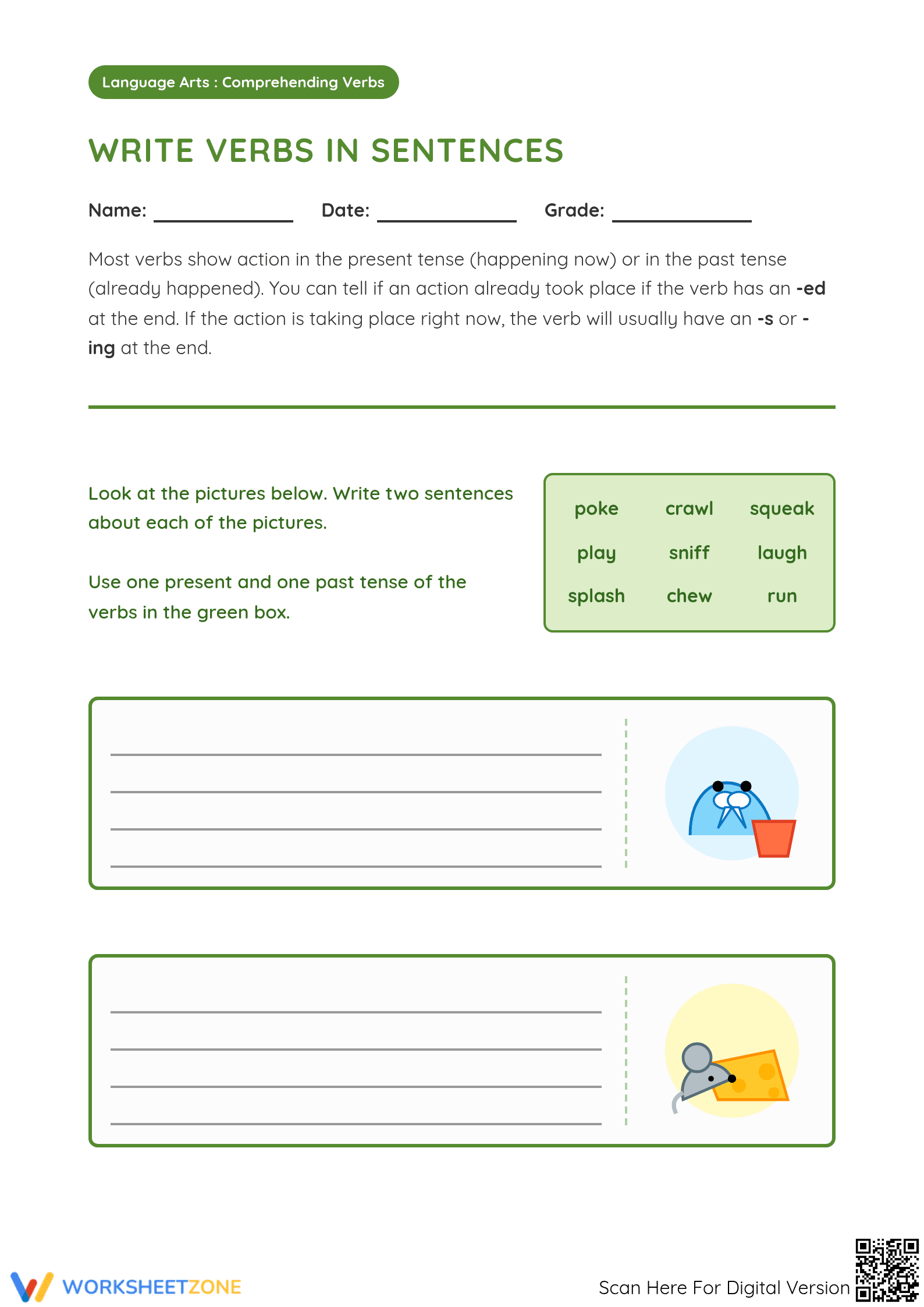 Essential Past & Present Tense Verb Worksheet | Grade 2 - Page 1