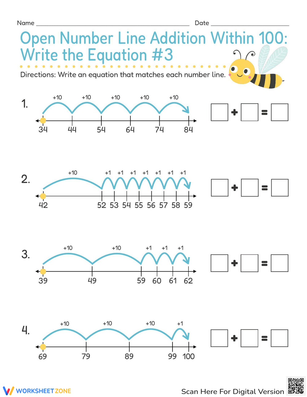 Open Number Line Addition Worksheet - Page 1