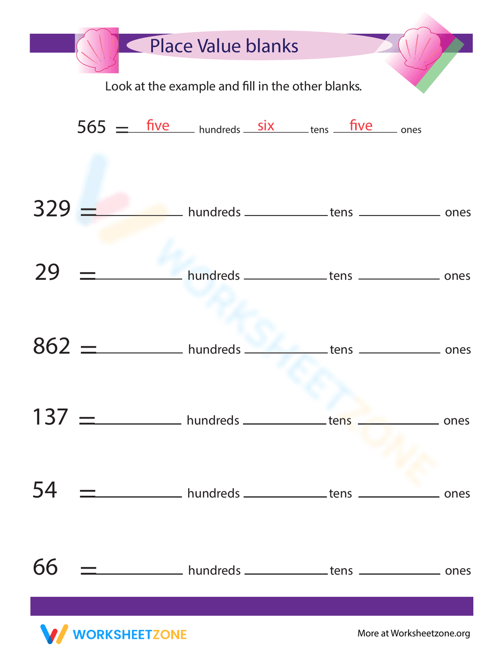 Base 10: Fill in the Place Values - Page 1
