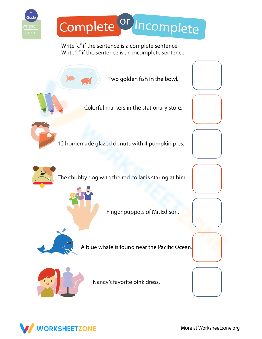 Identifying Complete and Incomplete Sentences Worksheet - Page 1