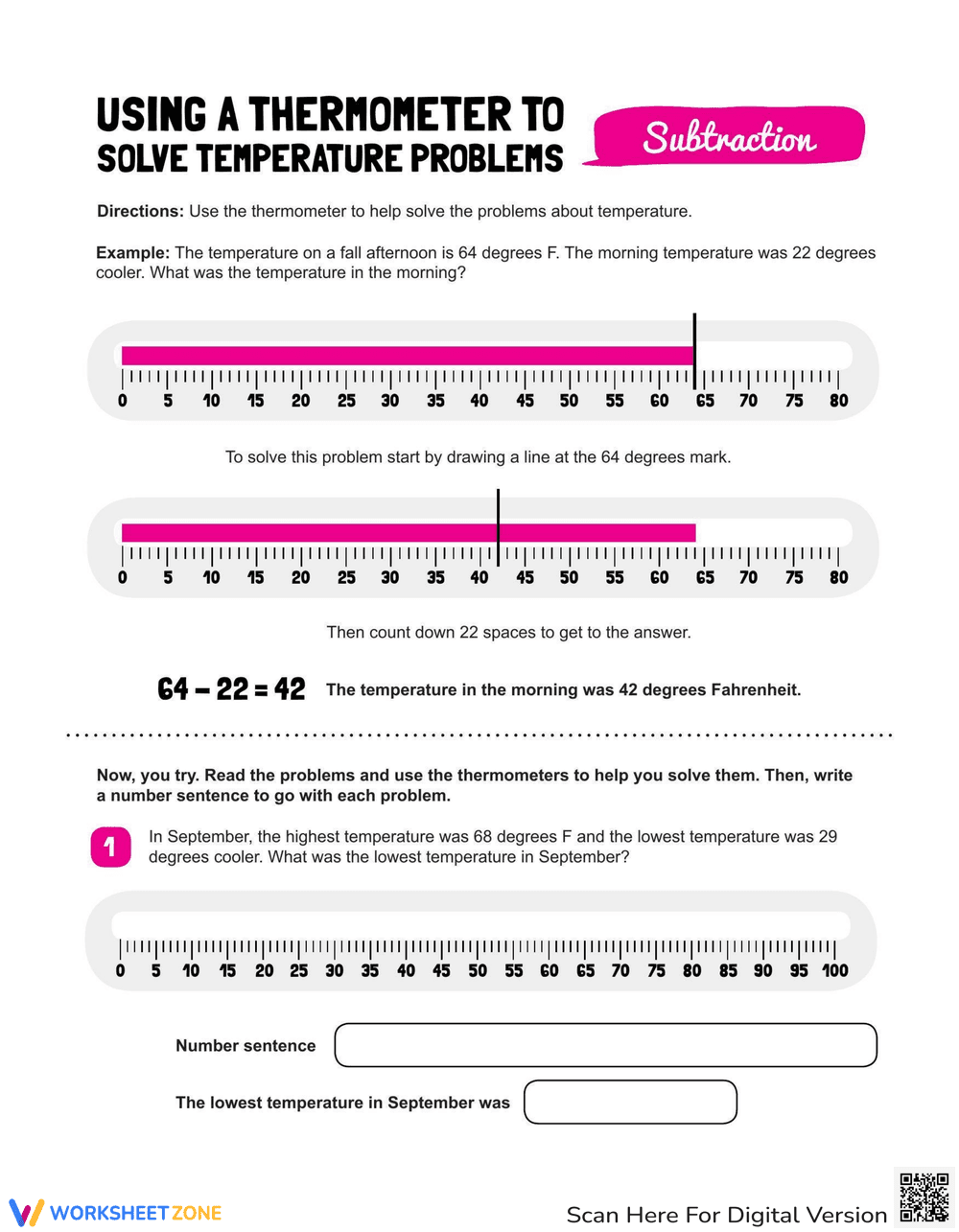 Thermometer Subtraction Practice - Page 1
