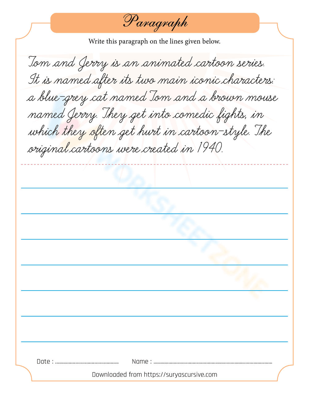 Tom and Jerry Handwriting Practice Sheet - Page 1