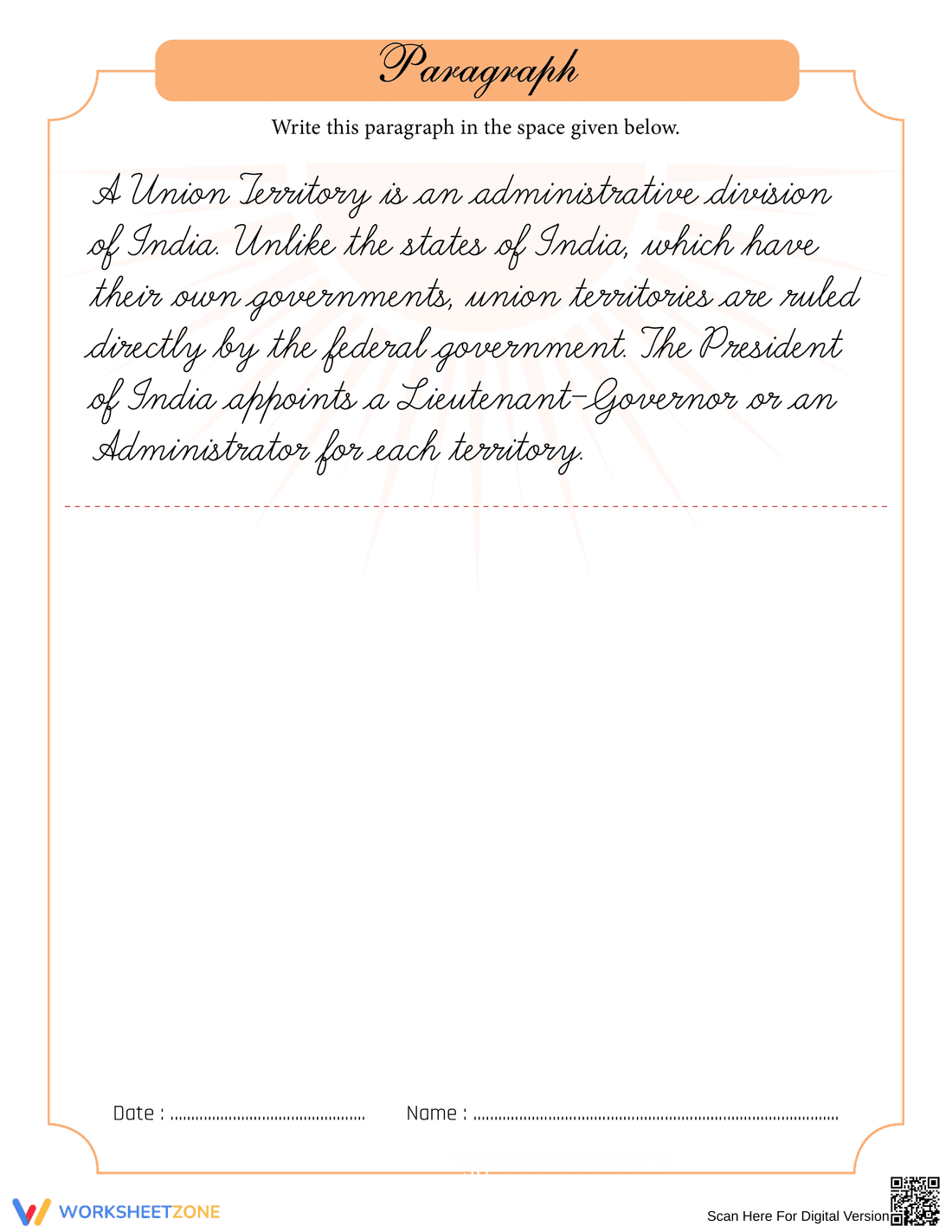 Union Territory of India Handwriting Sheet - Page 1