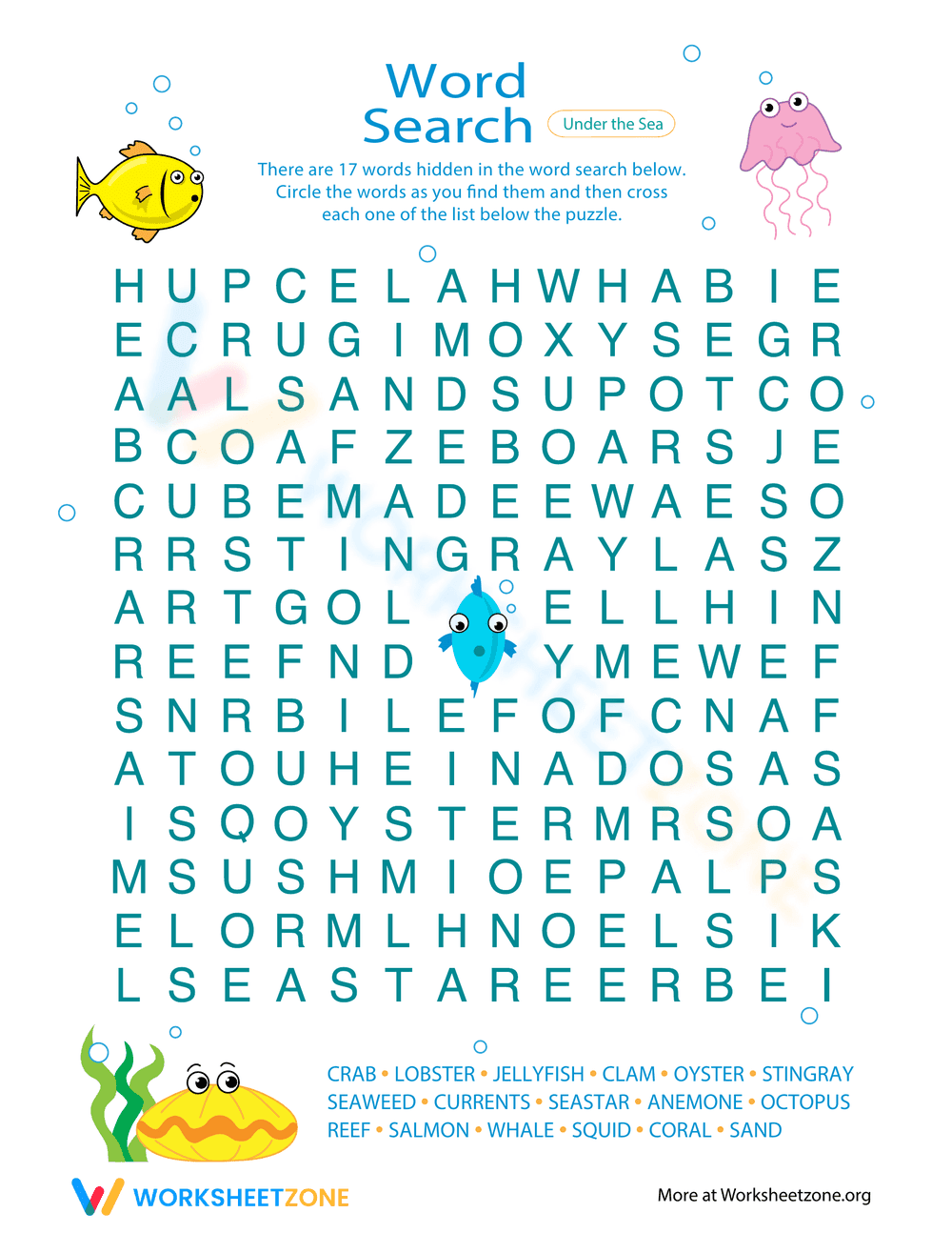 Under the Sea Word Search - Marine Life Vocabulary Puzzle - Page 1