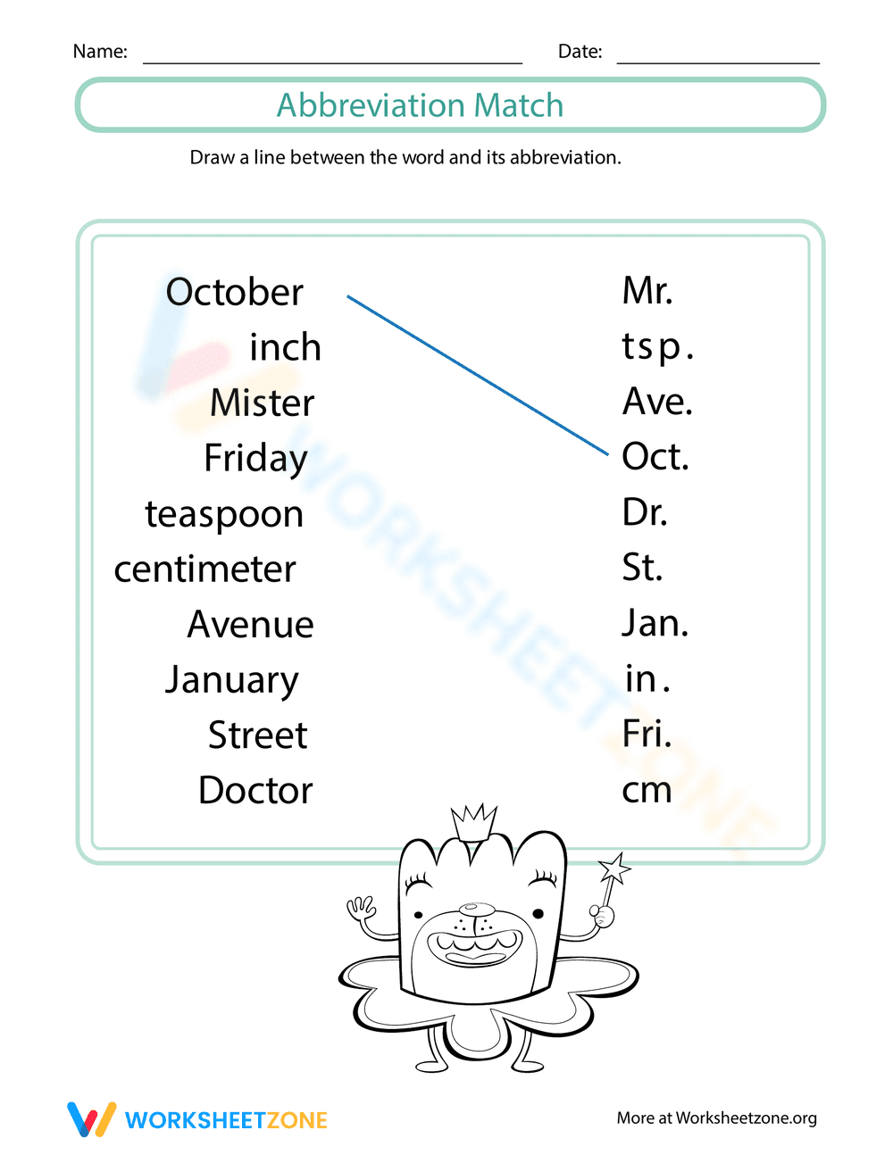 Match the Abbreviation Worksheet - Page 1