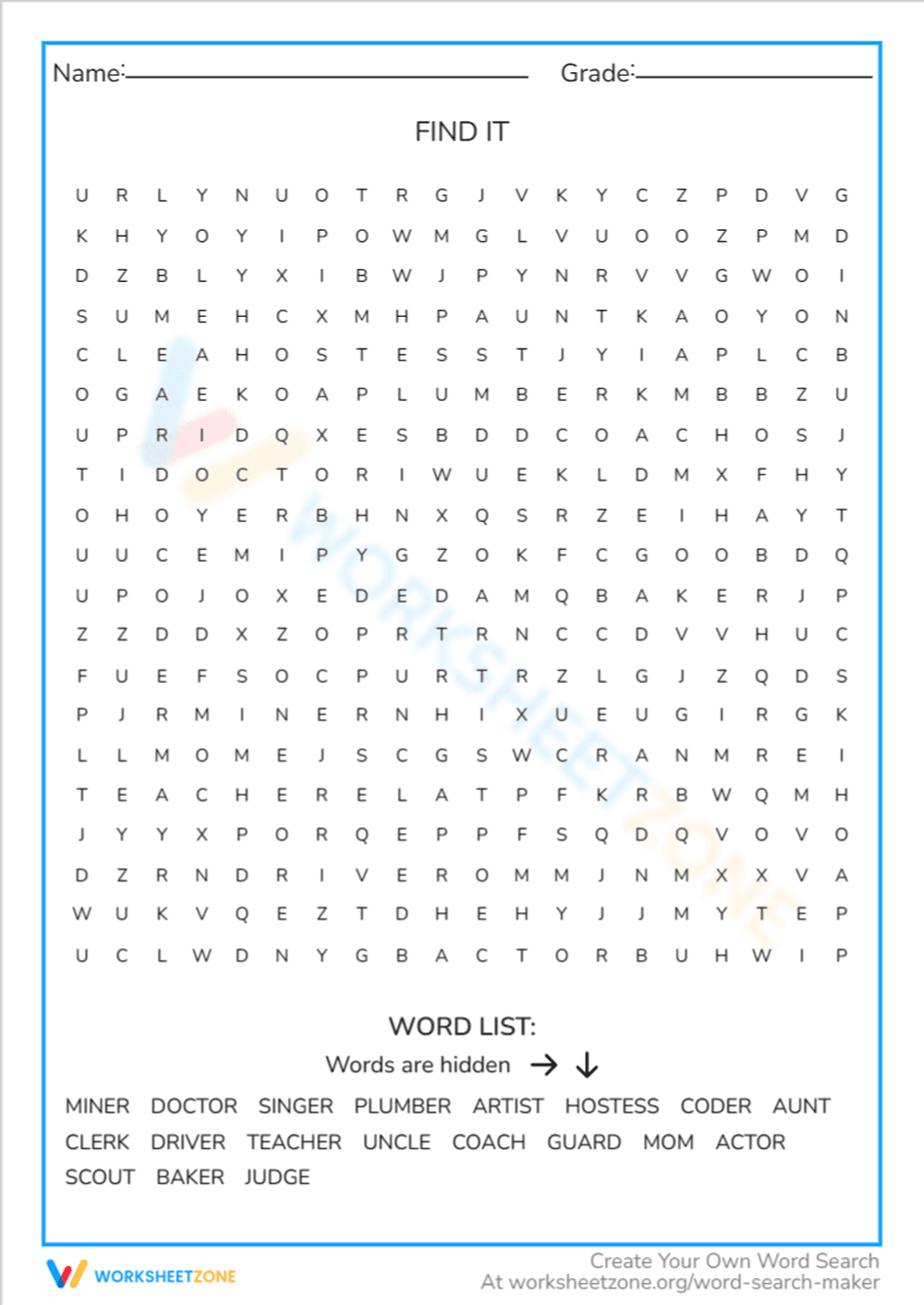 Career Word Search Worksheet | Grade 3-4 Essential - Page 1