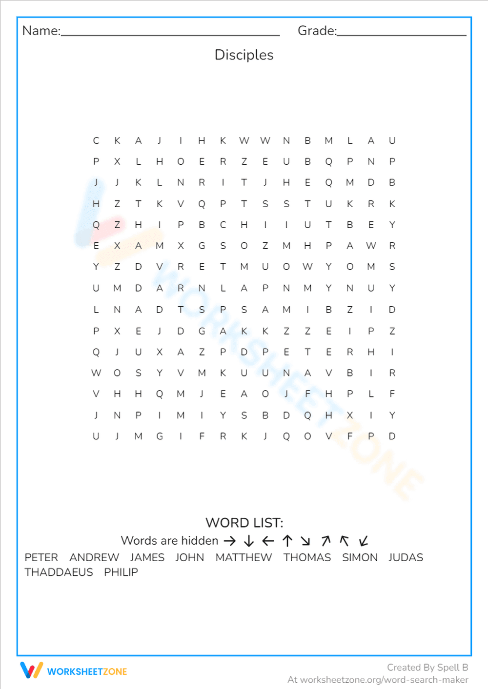 Disciples Word Search | Grade 1-3 Printable Worksheet - Page 1