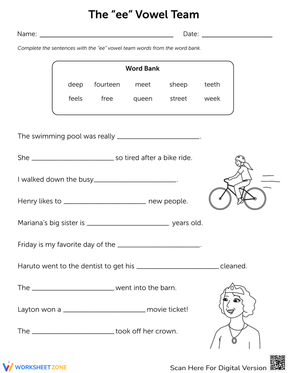 The 'ee' Vowel Team Worksheet - Page 1