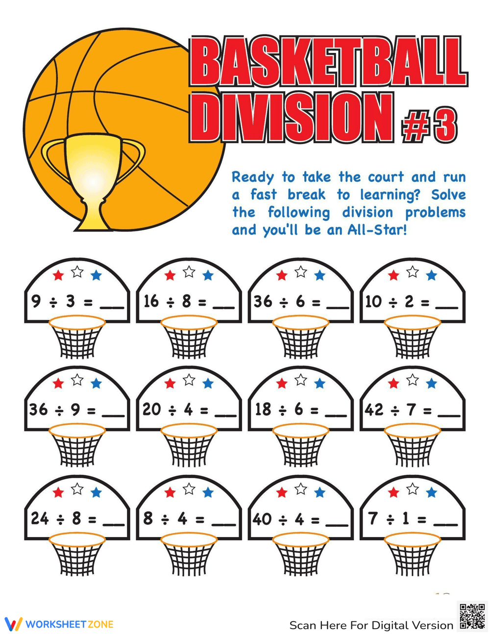 Basketball Division Practice Worksheet - Page 1