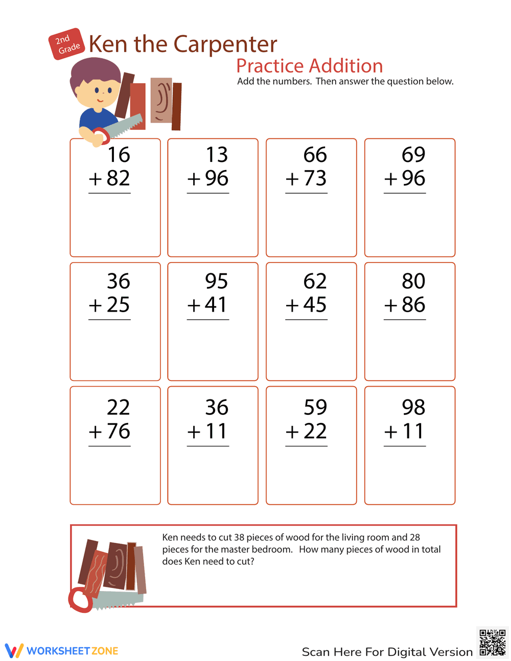 Practice Addition with Ken Carpenter Worksheet - Page 1