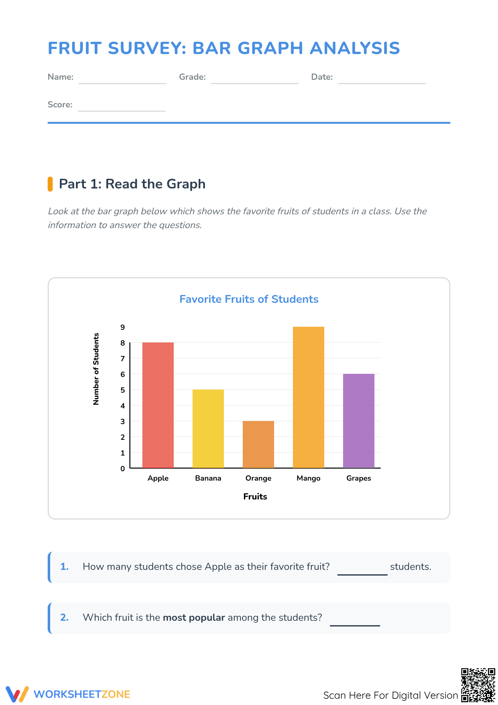 Printable Bar Graph Analysis Worksheet | Grade 3 Math - Page 1