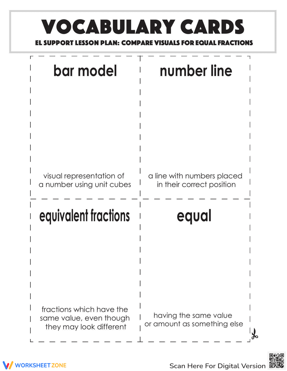 Compare Visuals for Equal Fractions Vocabulary - Page 1