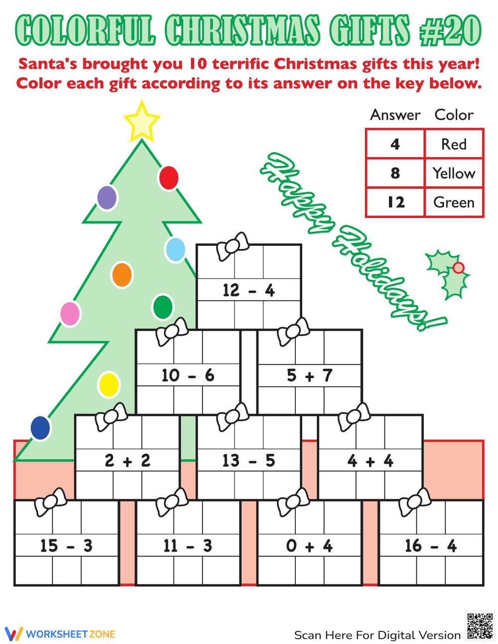 Christmas Math Facts: Practice to 20 - Page 1