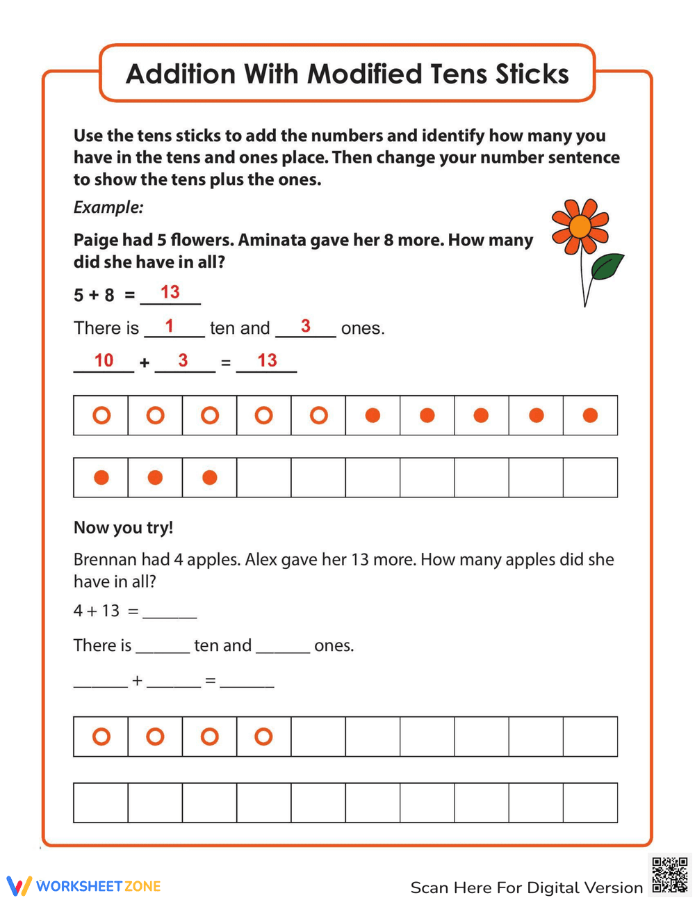 Addition with Modified Tens Sticks - Page 1