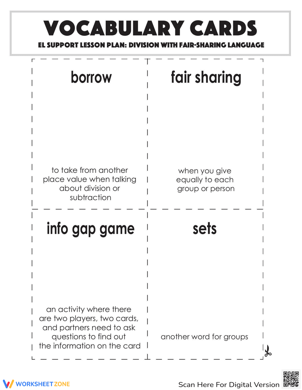 Fair Sharing: Division Vocabulary Cards - Page 1
