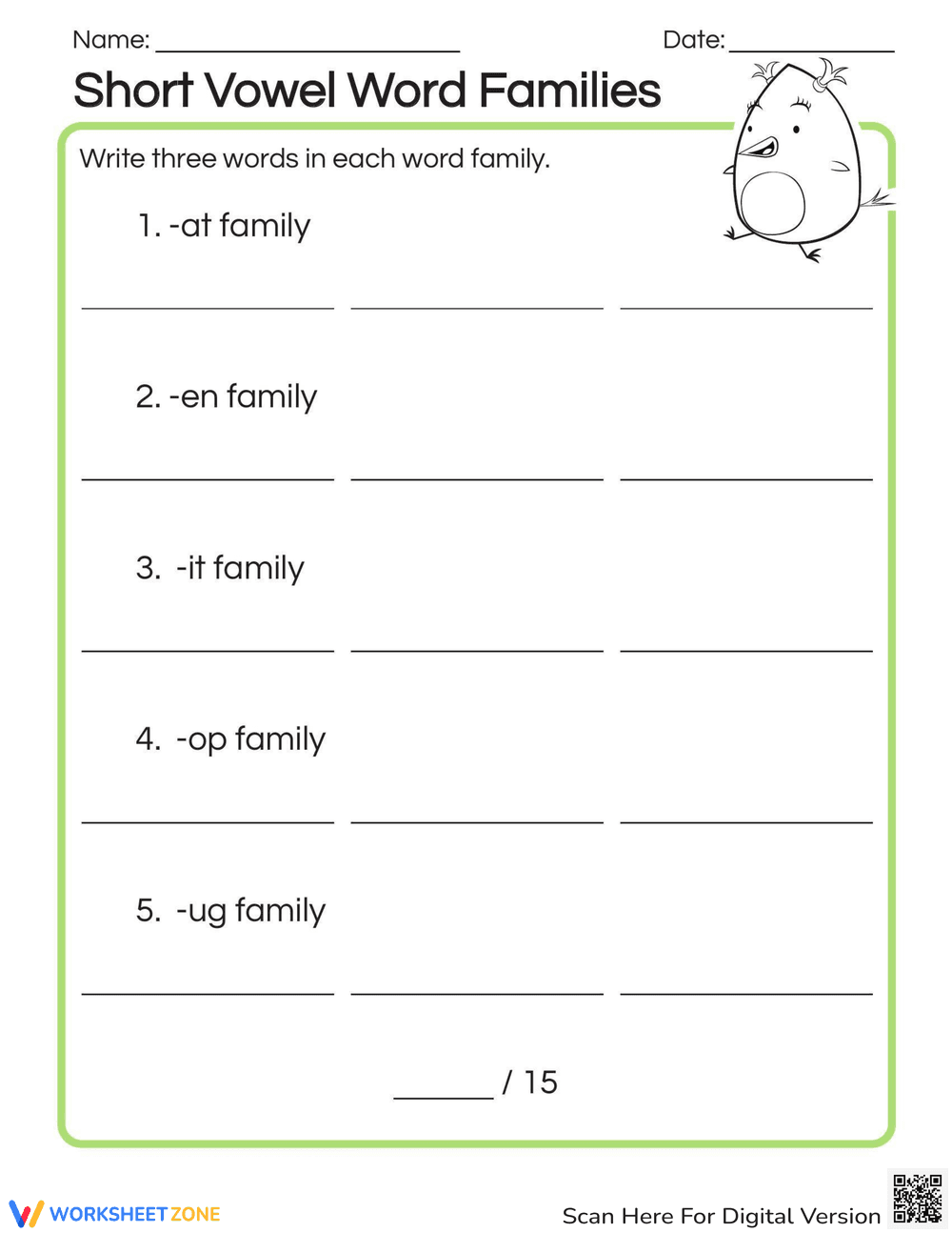 Short Vowel Word Families: Phonics Practice - Page 1