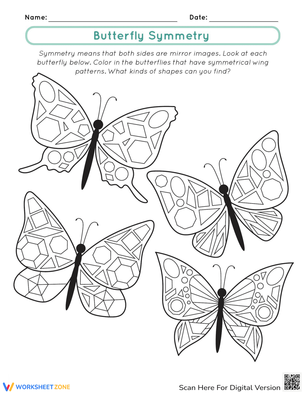 Explore Butterfly Symmetry Worksheet - Page 1
