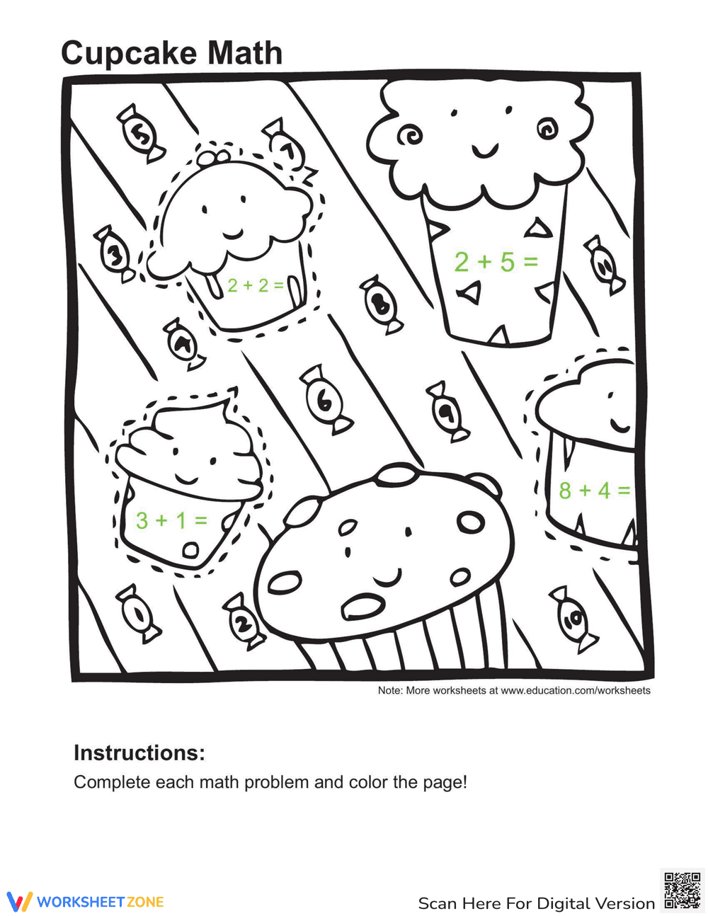 Addition Coloring Page 7 Worksheet - Page 1