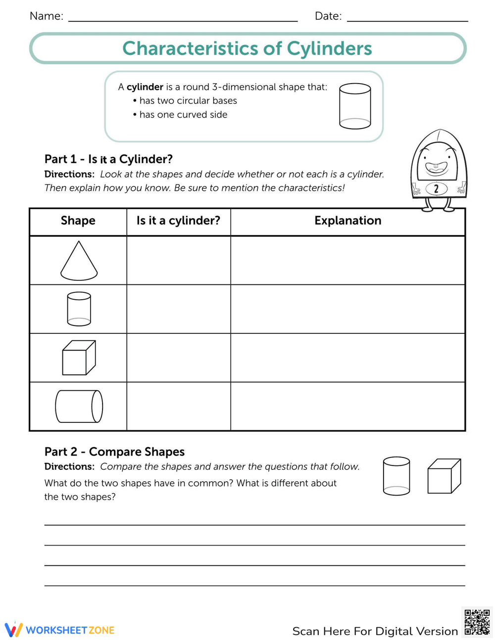Exploring Cylinder Characteristics Worksheet - Page 1