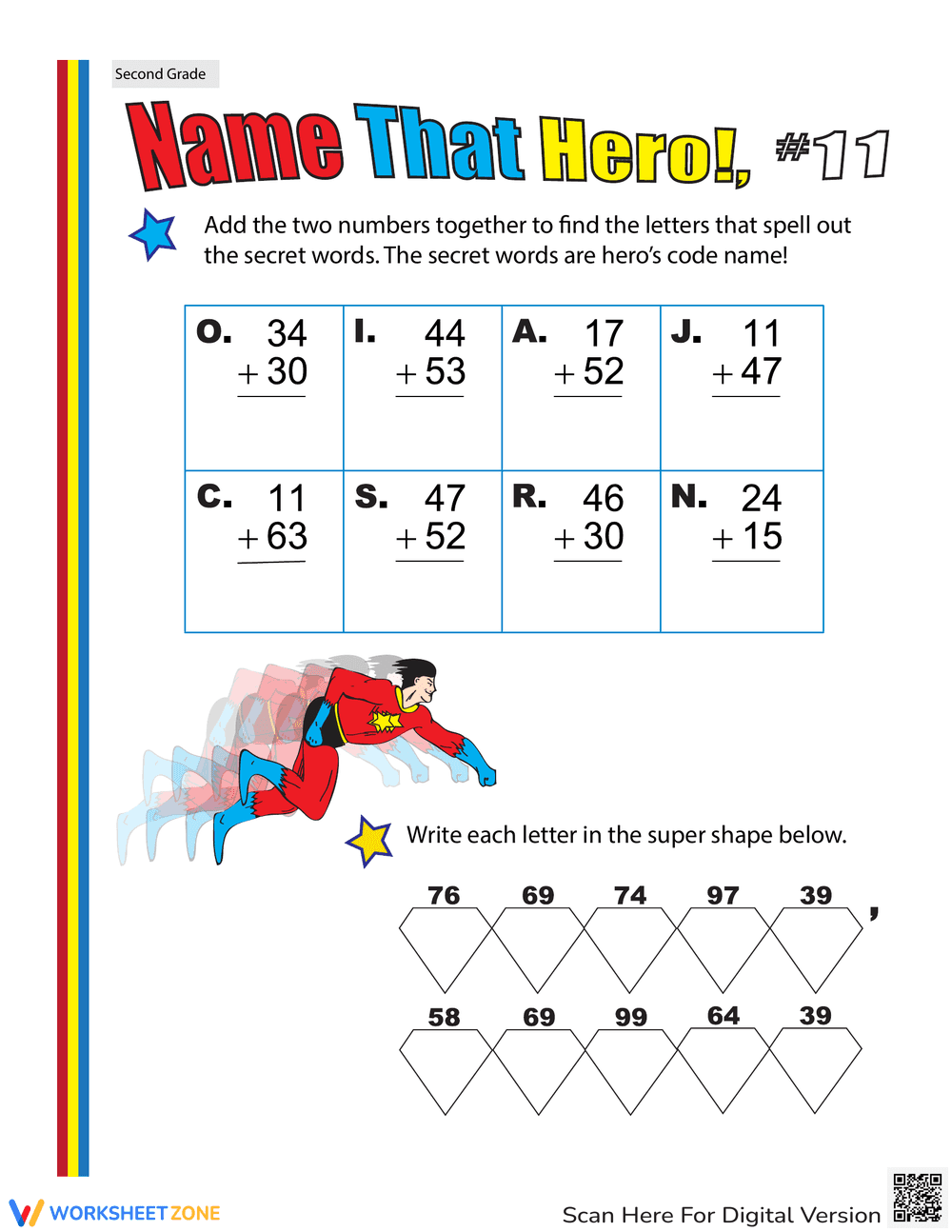 Hero Two-Digit Addition Practice Worksheet - Page 1