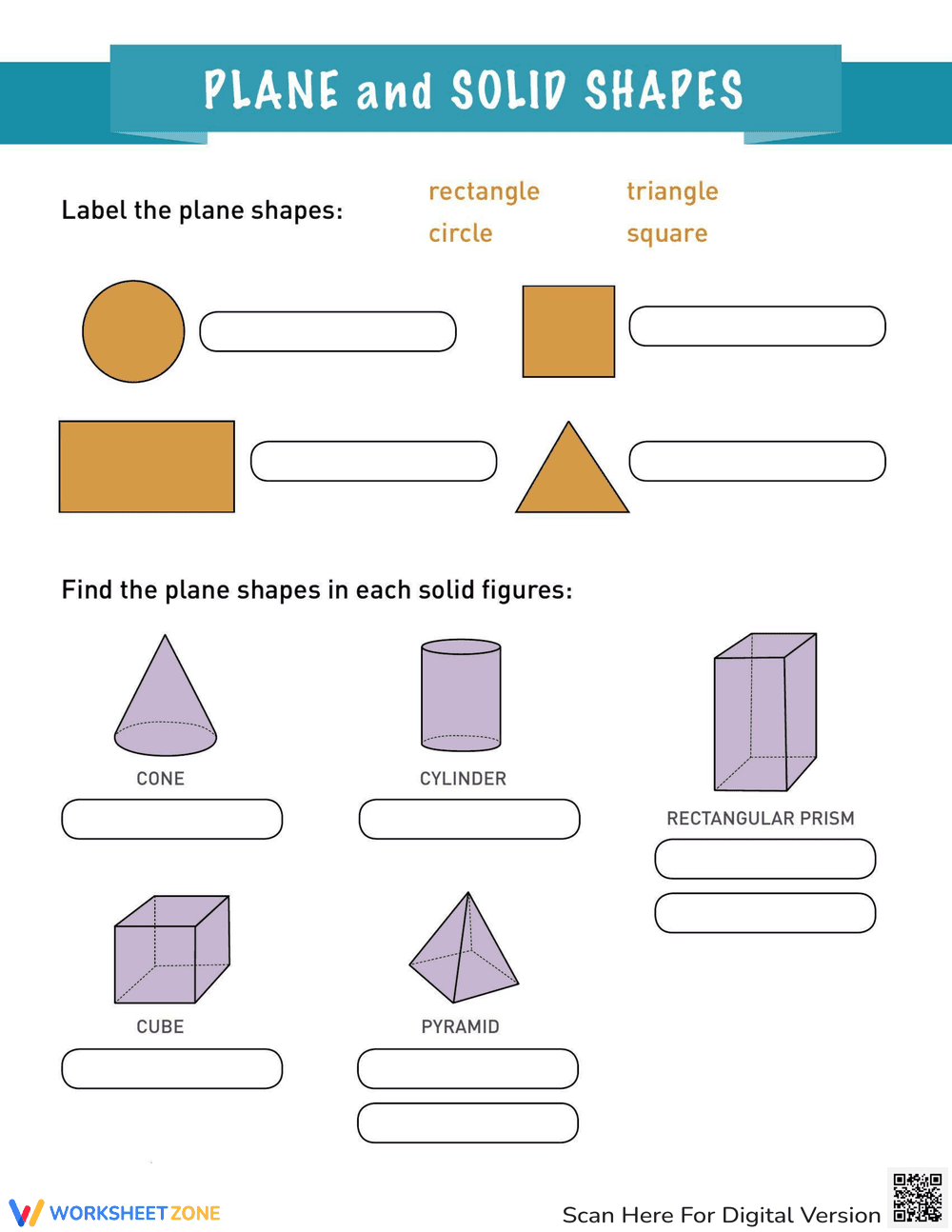 Plane and Solid Shapes Worksheet - Page 1