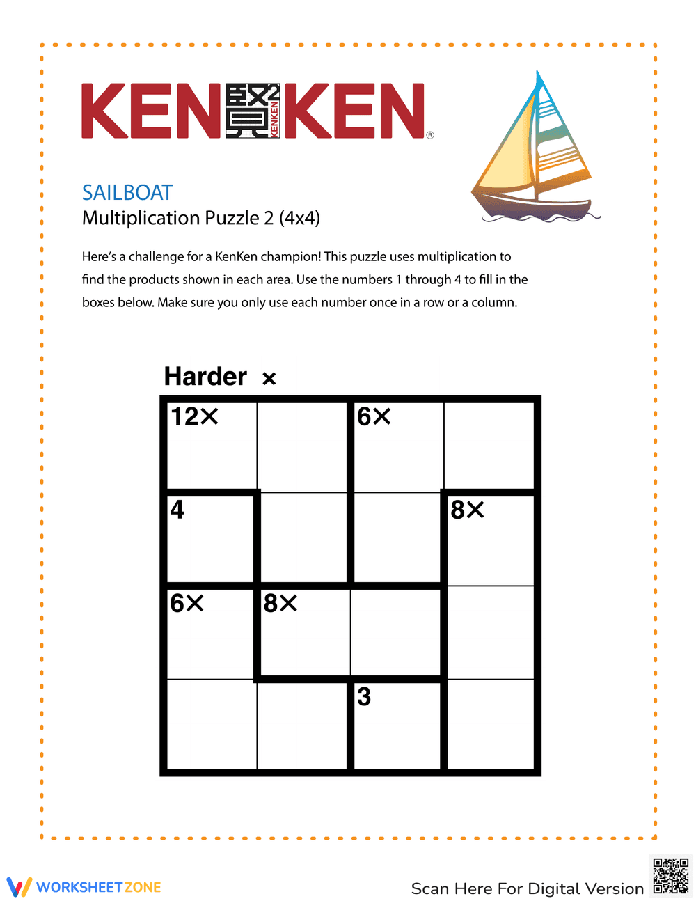 Sailboat KenKen® Puzzle | Essential Grade 3 Math - Page 1
