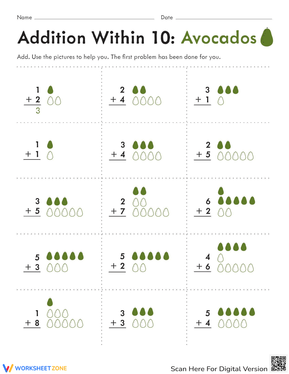 Creative Math: Count 'Em Avocado Addition - Page 1