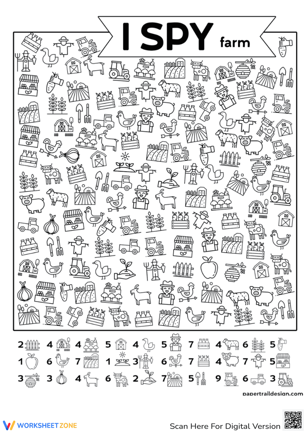 Farm Fun: Back to School I Spy Activity - Page 1
