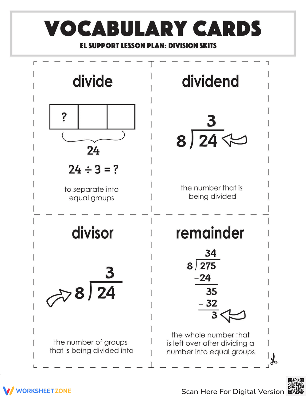 Vocabulary Cards: Division Skits - Page 1