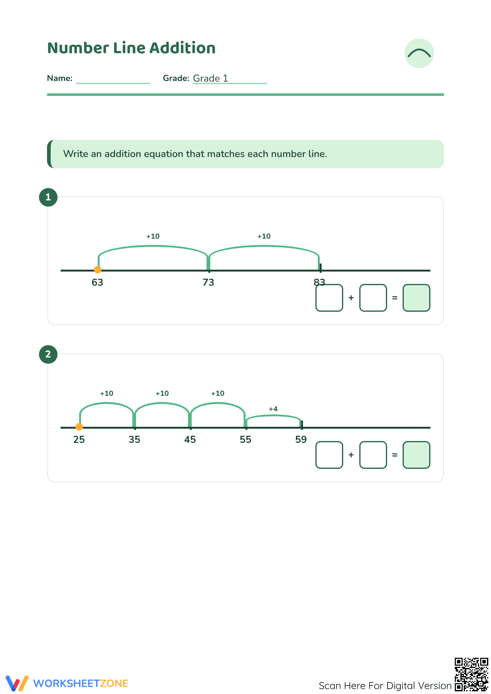 Essential Number Line Addition Worksheet | Grade 1 Math - Page 1