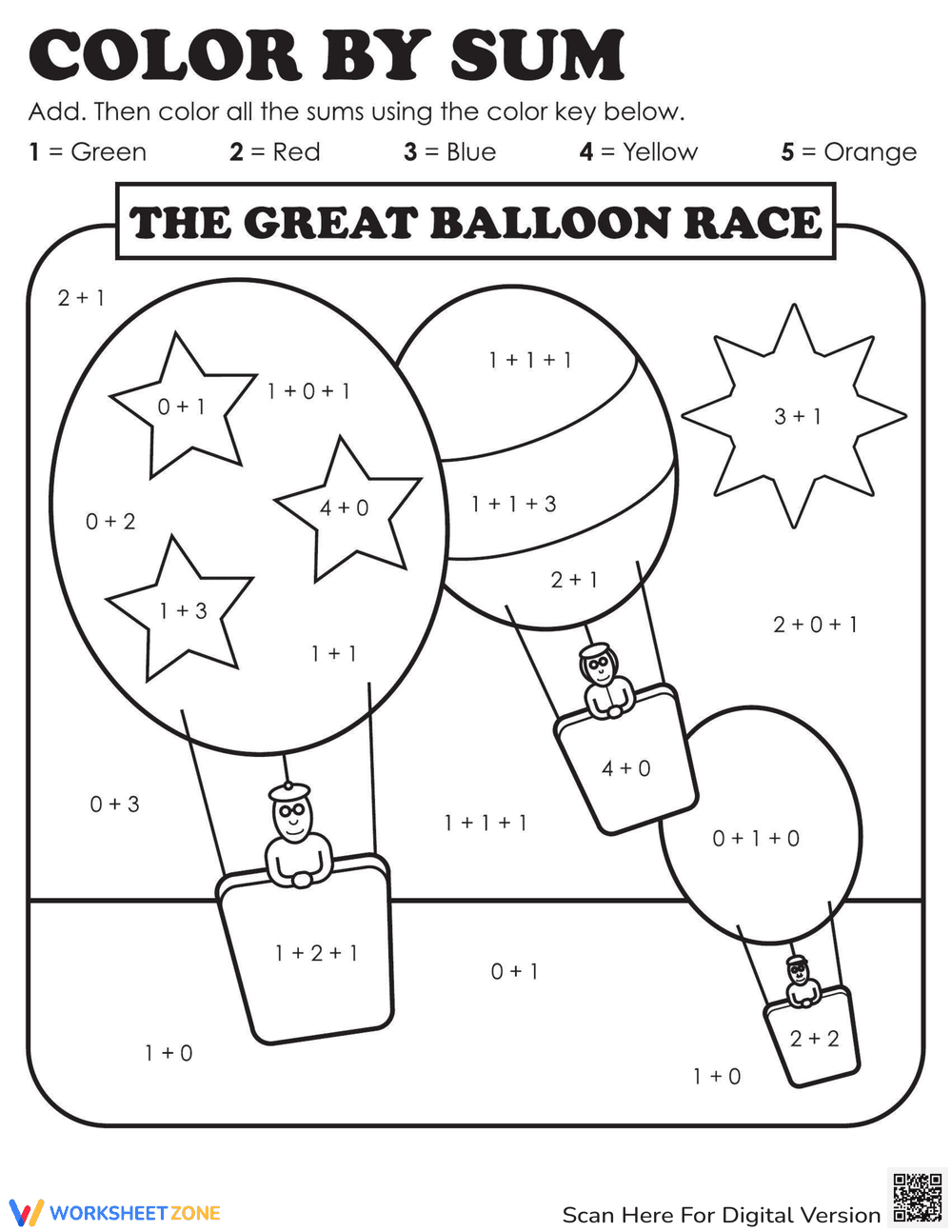 Color by Sum: Balloons Addition Fun - Page 1