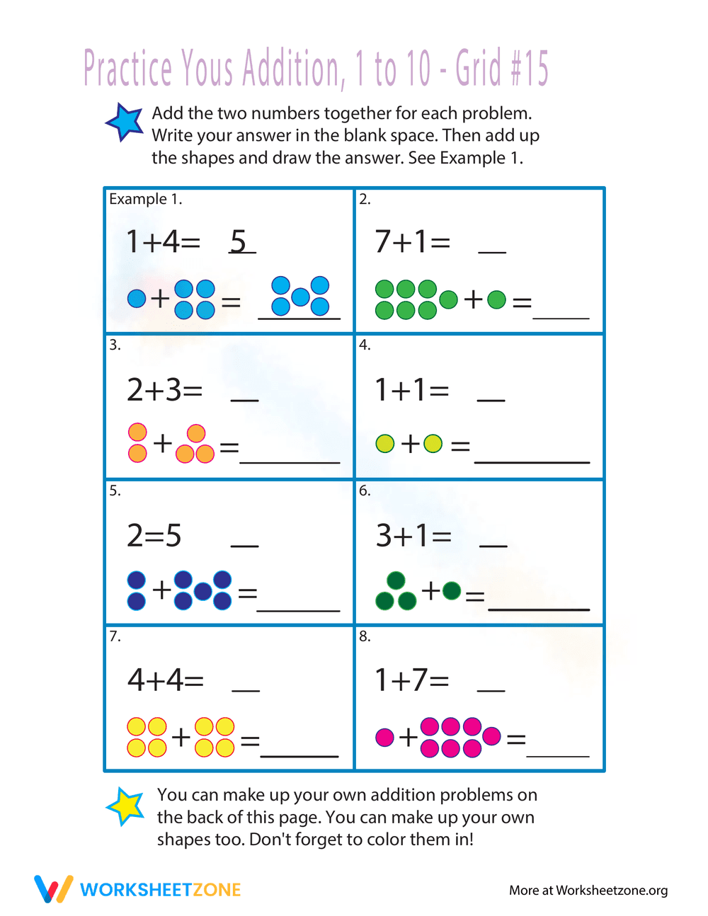 Count Dots Addition: Single-Digit Practice 15 - Page 1