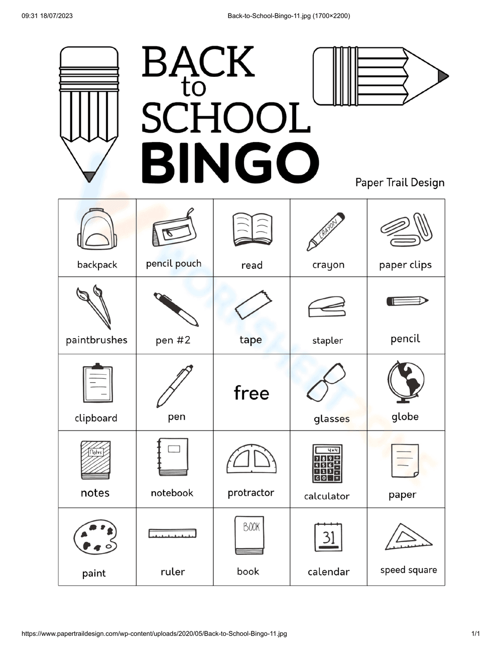 Back to School Bingo Card | Essential Grade 1-5 Activity - Page 1
