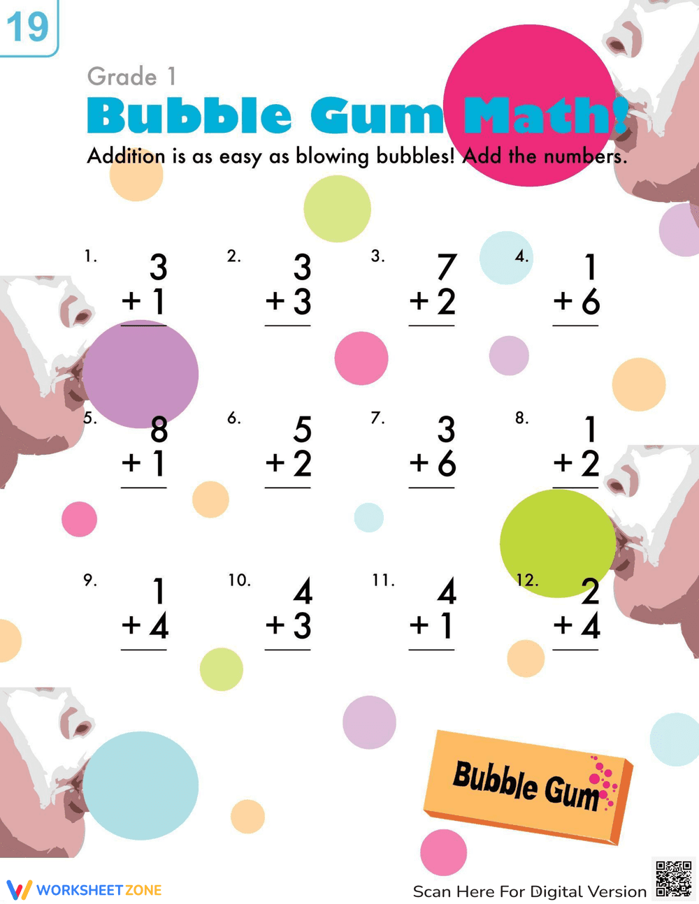 Bubblegum Addition Worksheet - Page 1