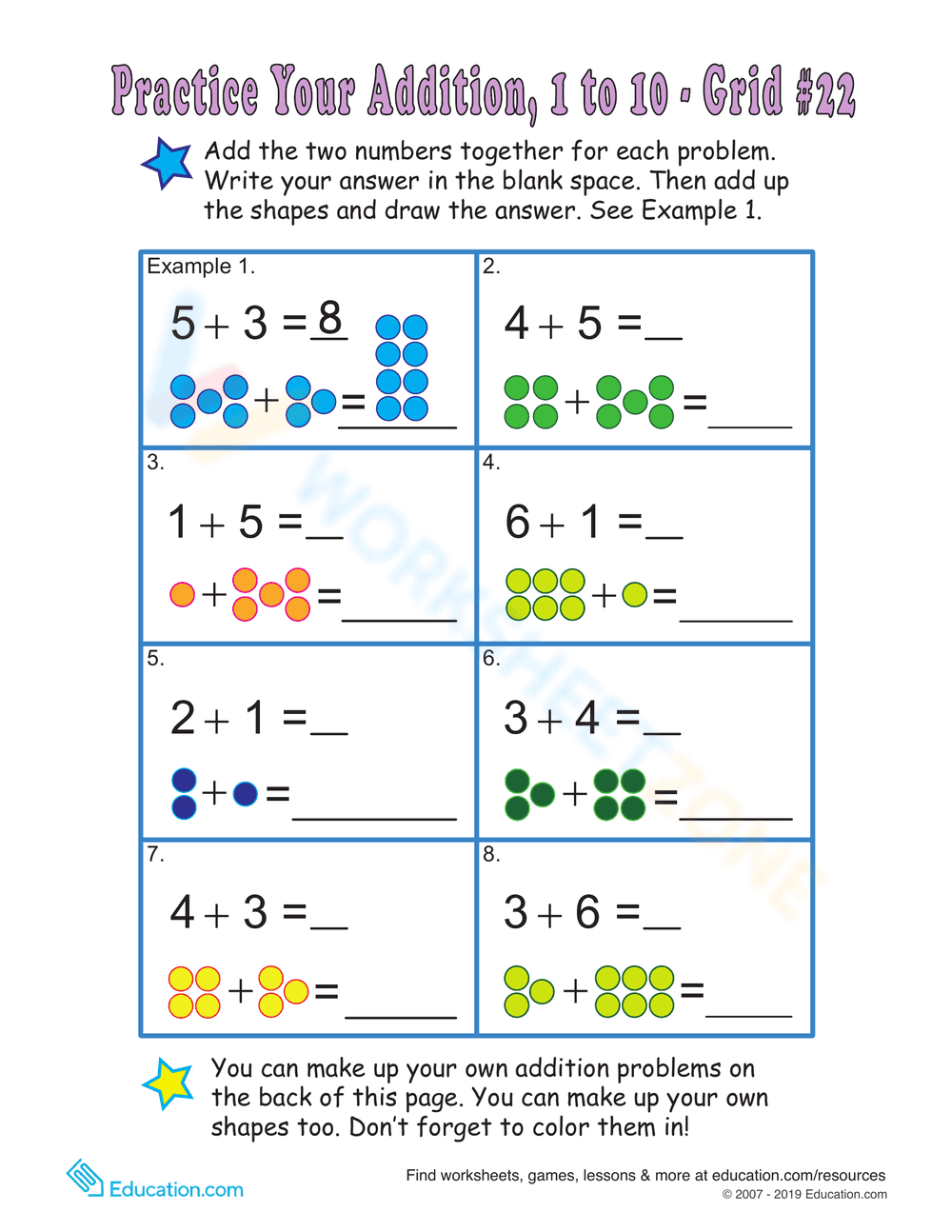 Count Dots Single-Digit Addition Practice - Page 1