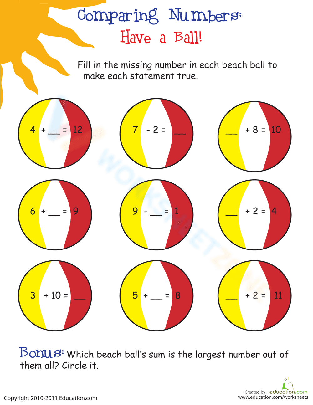 Comparing Numbers with Balls - Page 1