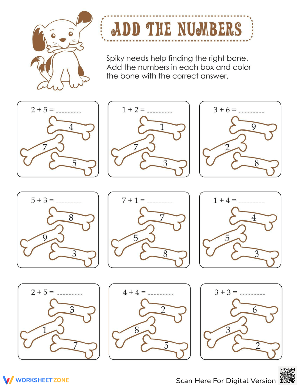 Add the Numbers with Spiky Friends - Page 1