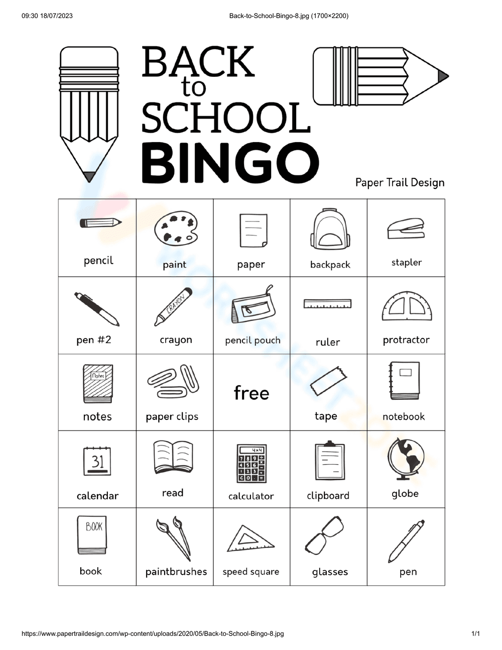 Back to School Bingo Card | Essential Grade 1-5 Activity - Page 1