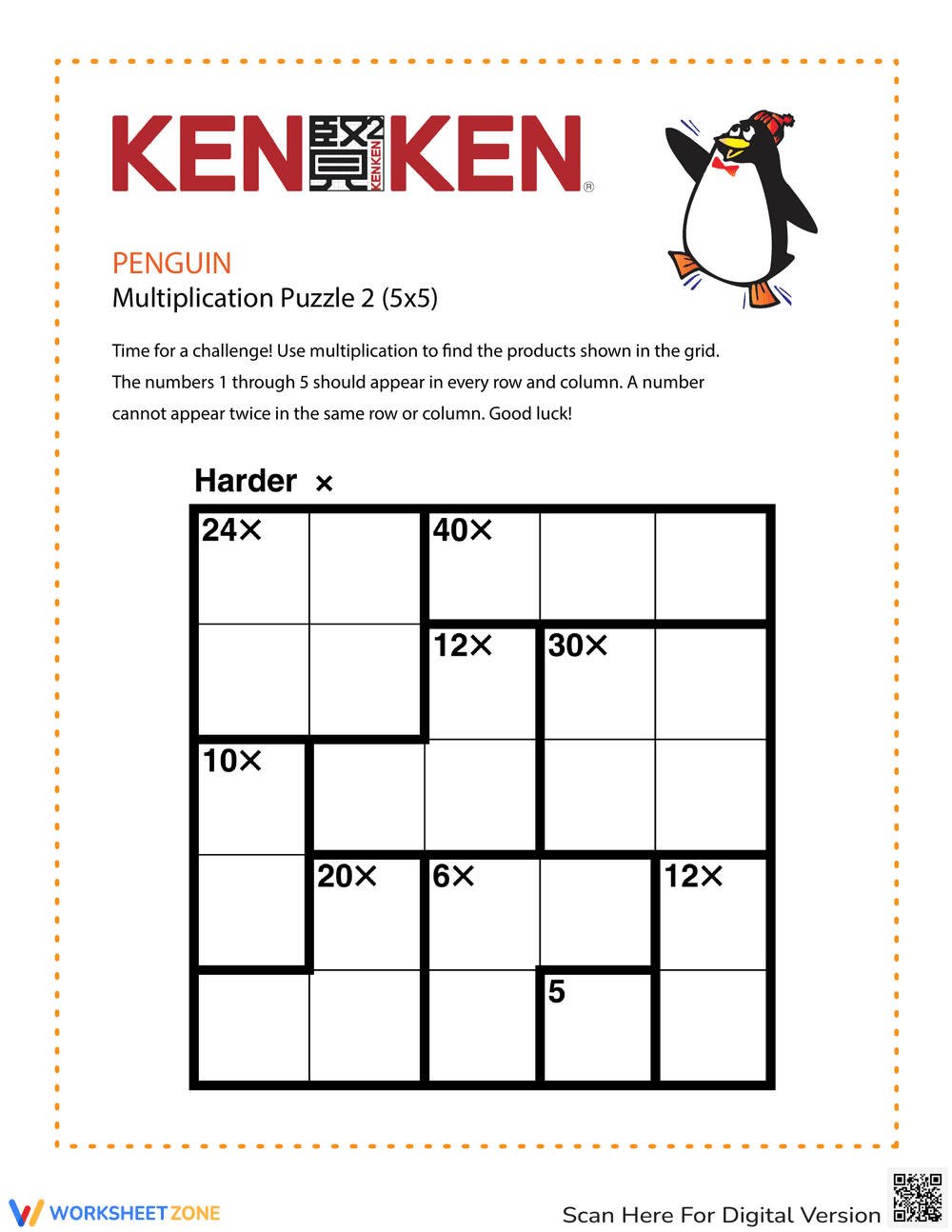 Penguin KenKen Multiplication Puzzle | Grade 4 Essential - Page 1
