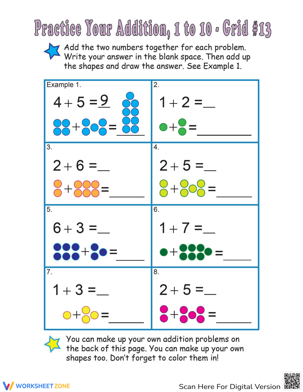 Addition Worksheet Using Dot Counting - Page 1