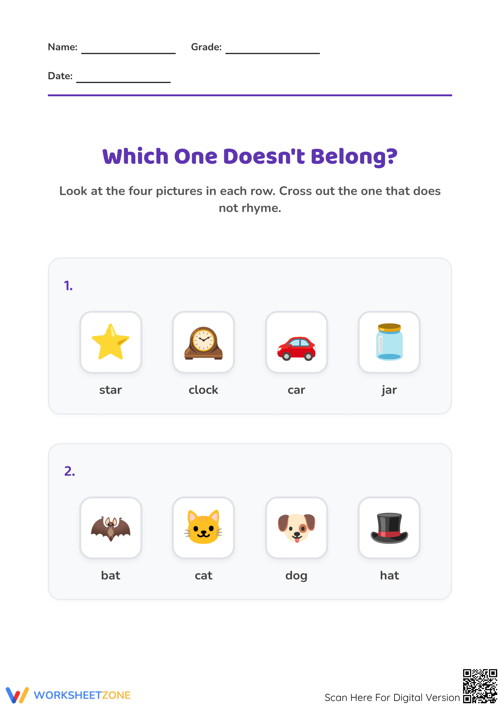 Rhyming Words Worksheet | Grade 2 Essential Phonics - Page 1