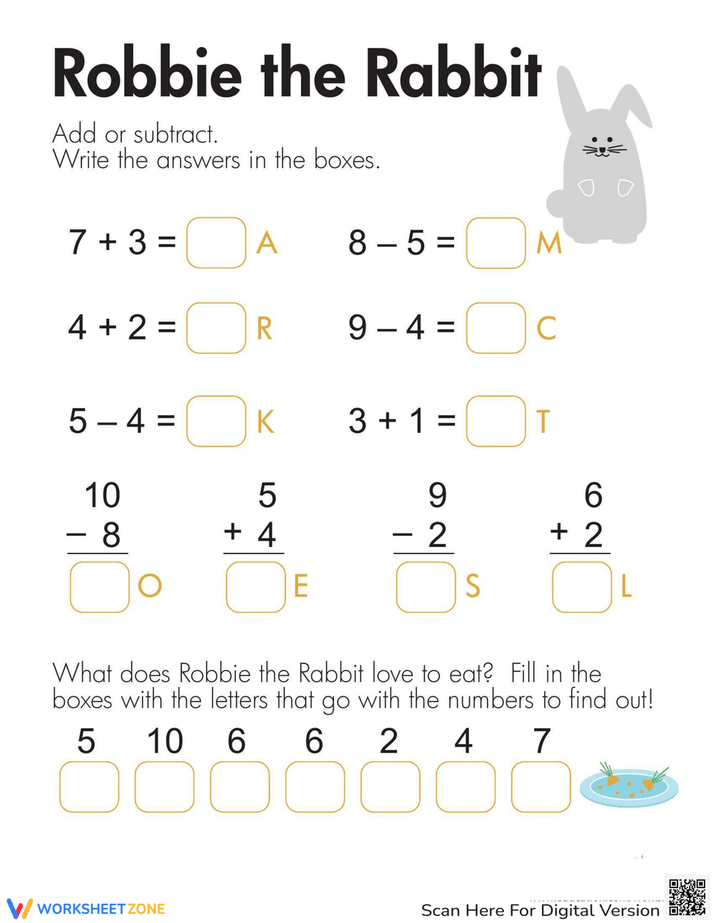 Rabbit Mixed Math Practice Worksheet - Page 1