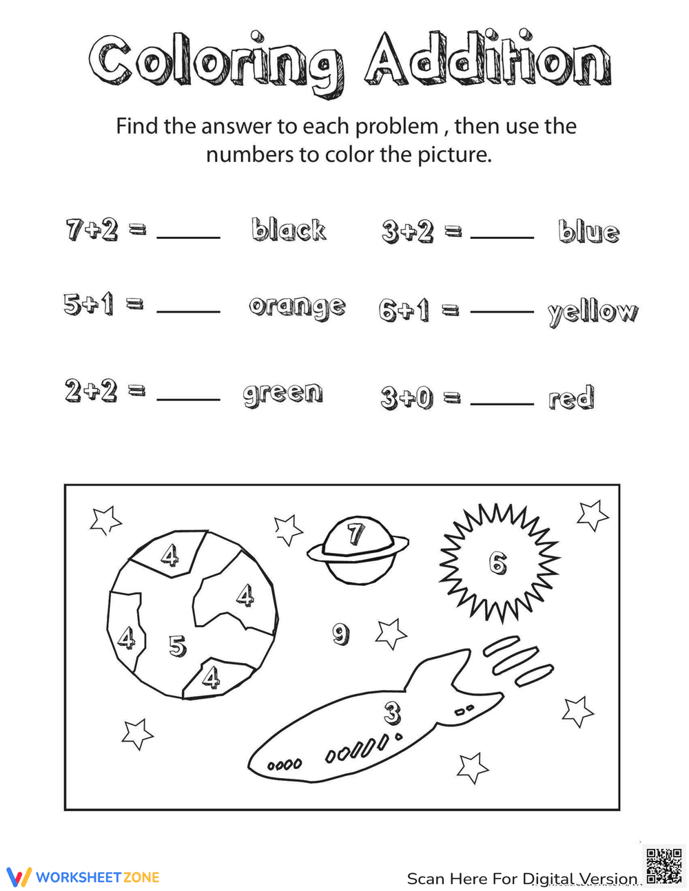 Practice Addition With Coloring - Page 1