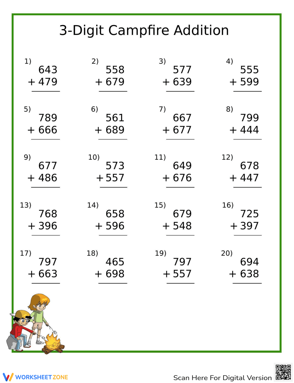 3-Digit Campfire Addition - Page 1