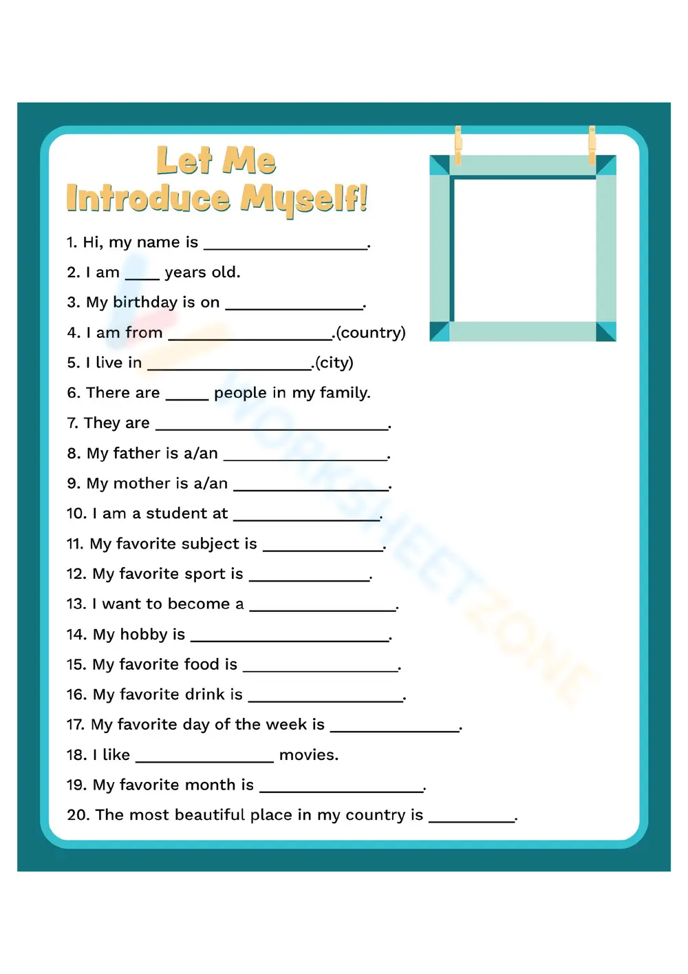 Back to School: Introduce Yourself Worksheet - Page 1