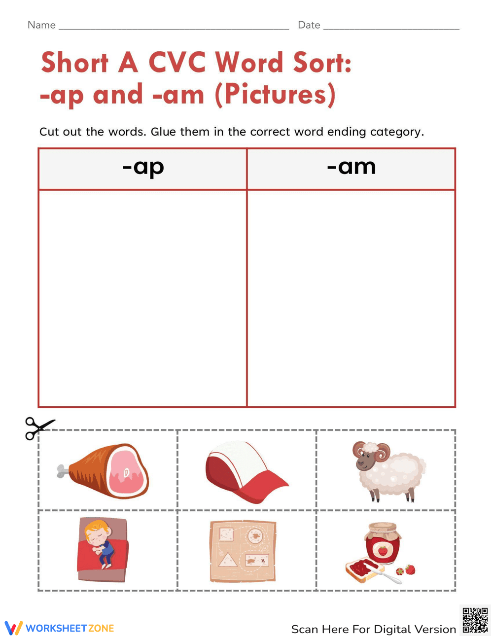 Short A CVC Word Sort: AP and AM Words - Page 1